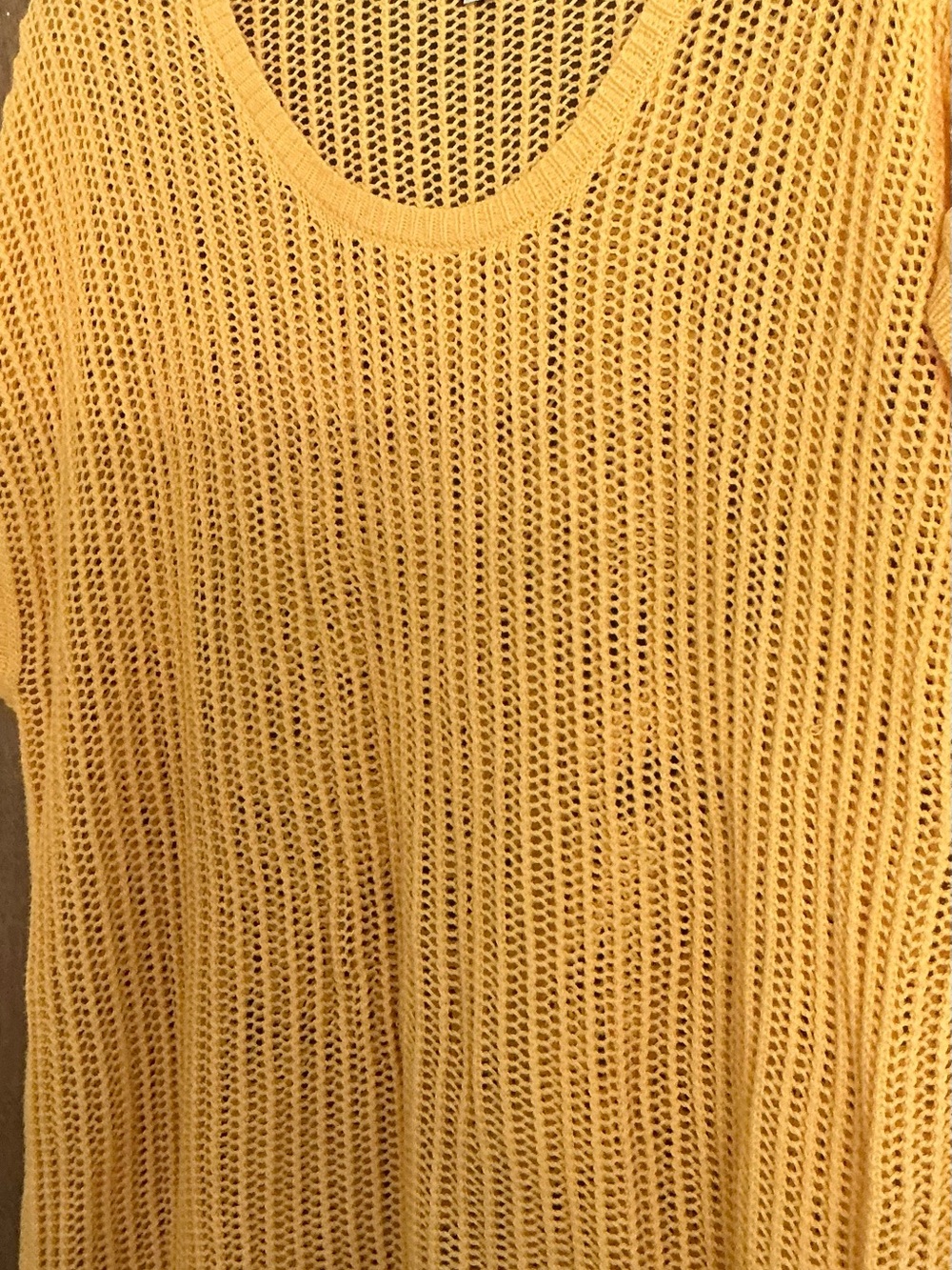VERSONA Yellow Open-Stitch Open-Work Knit Sweater L Boho Vibe Beach Cover-Up - Picture 2 of 9